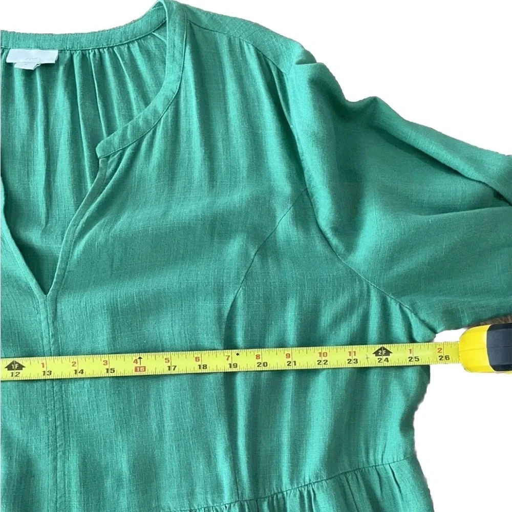 J.Jill Kelly Green Linen Blend Midi Dress V-Neck Tiered Bell Sleeve 2X - Picture 6 of 7